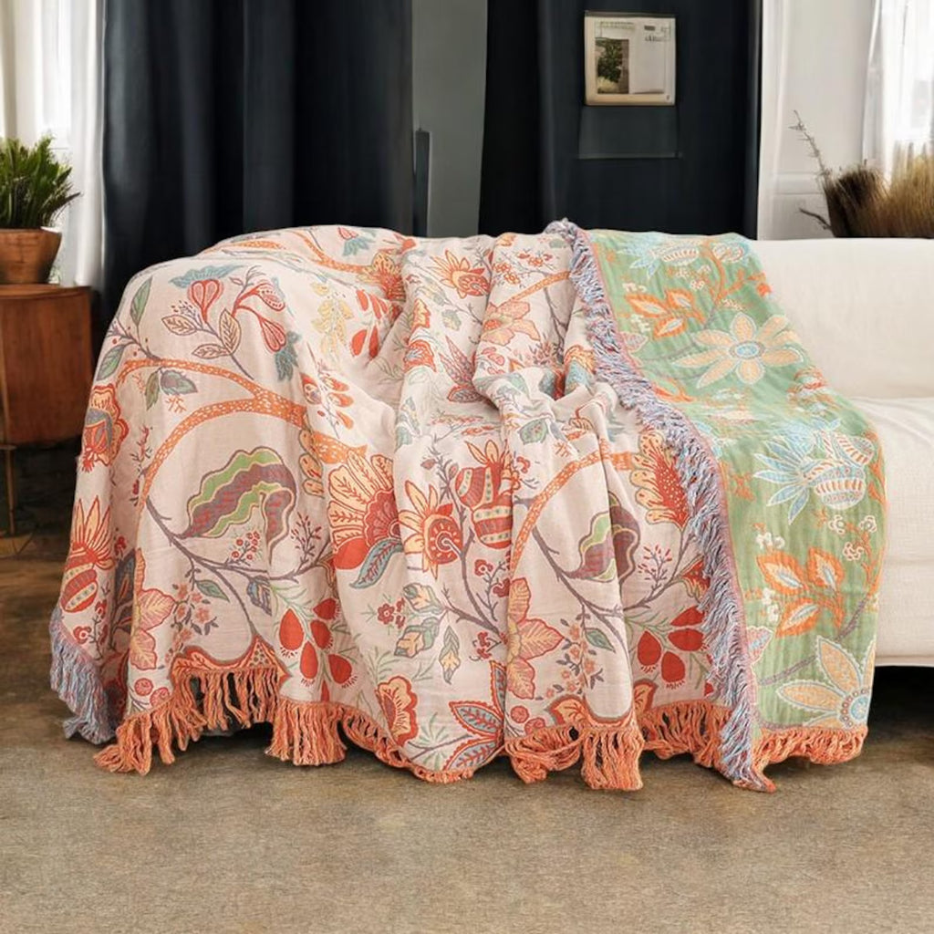 Vintage Reversible Cotton Sofa Blanket