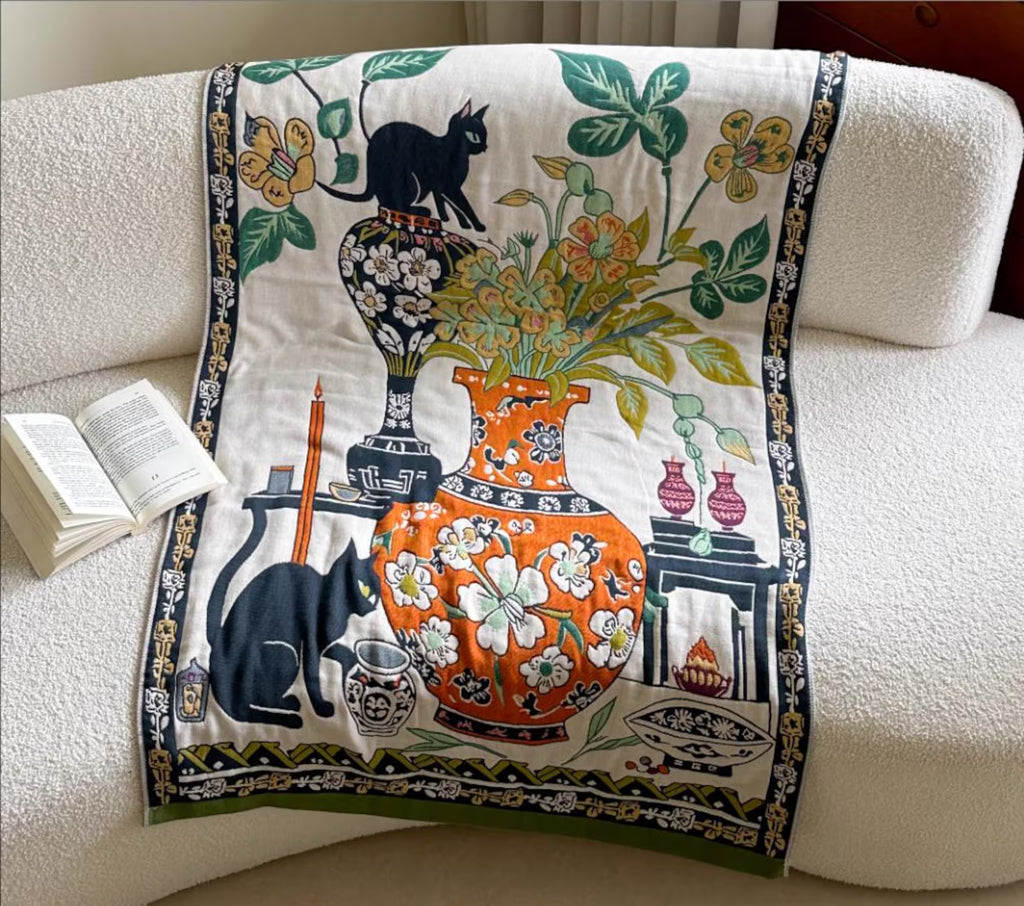 Retro Blanket Cat Pattern Bath Towel